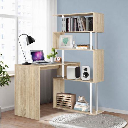 Office Computer Desk L Shaped Rotating Corner Study Home Writing Table 5 Bookshelves Oak