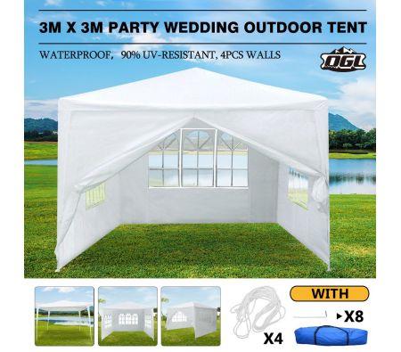 OGL 3M x 3M Party Wedding Outdoor Tent Gazebo Canopy Events Pavilion w/3 Sidewalls and 1 Door