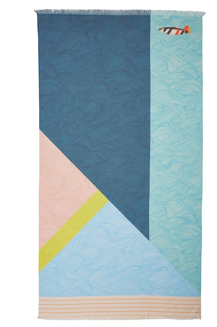 Oilily Stormy Waves Printed Cotton Beach Towel 100cm x 180cm