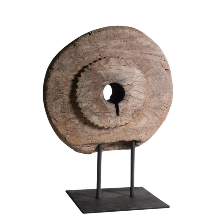 Old Indian Wooden Pahiya On Stand
