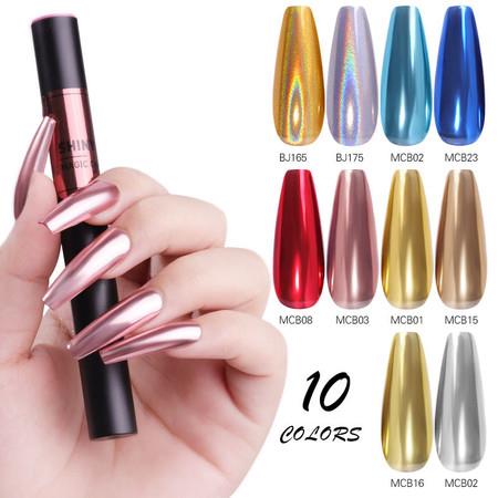 ONE STEP Cushion Nail Powder Pen Holographic Nails Powder with Mirror Effect X10 COLORS