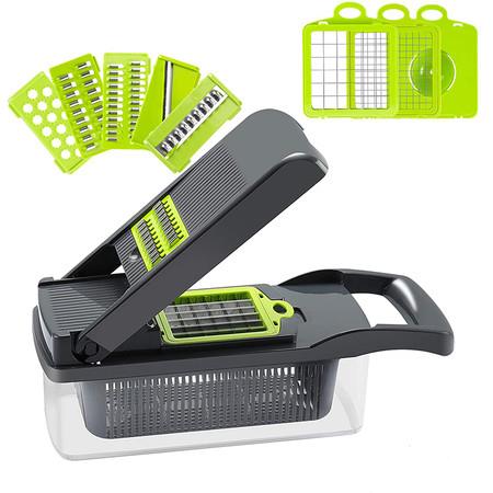 Onion Chopper Vegetable Chopper Mandoline Slicer Dicer with Colander Basket And Container Food Chopper Onion Cutter with Protective Gloves(Gray)