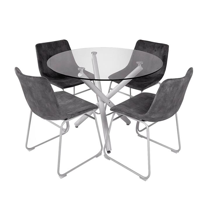 Orion Dining Table with 4 Fins Velvet Chairs in Dark Grey