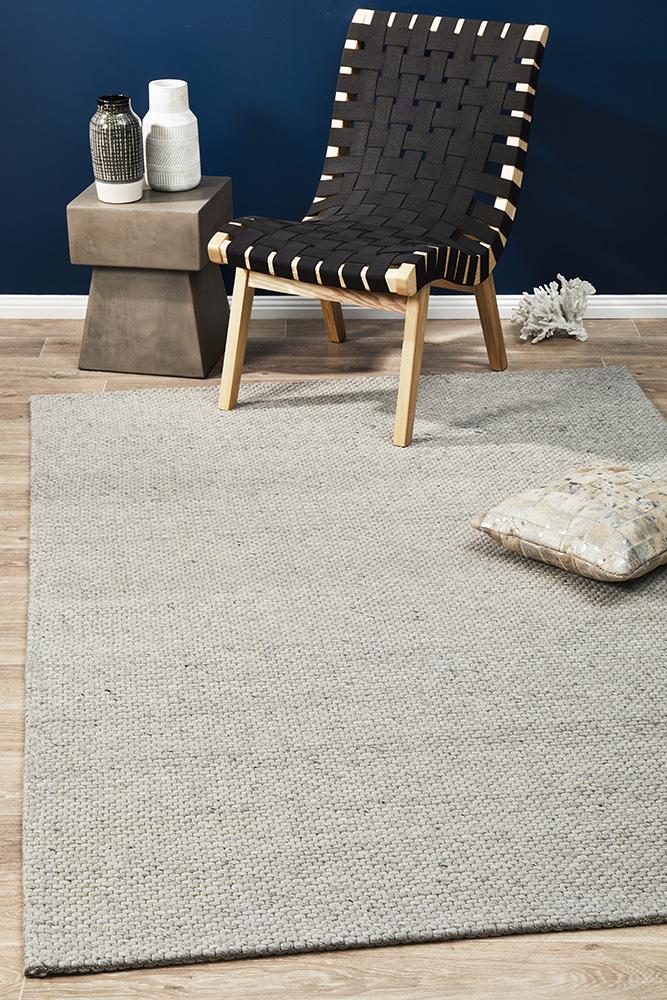 Oskar Felted Wool Striped Rug Grey 225x155cm