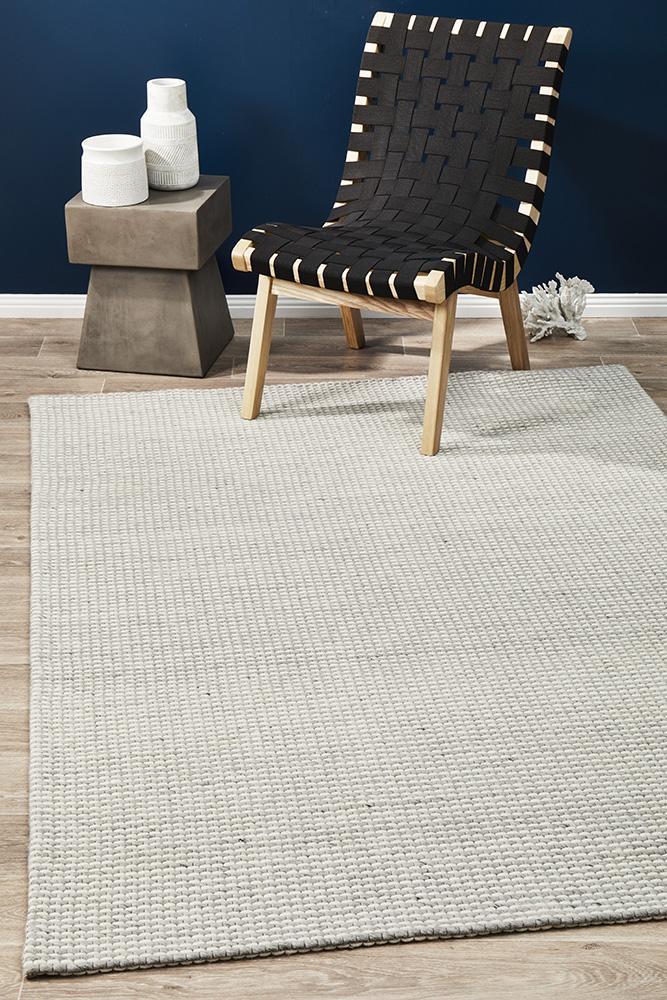 Oskar Felted Wool Striped Rug Grey White 225x155cm