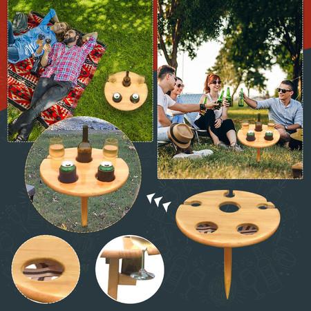 Outdoor Portable Folding Wine Table Mini Round Desk Wood Shelf Easy Carry Picnicparty Travel Tools