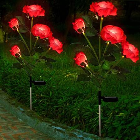 Outdoor Solar Garden Stake Lights, 5 Roses Solar Flowers Lights Outdoor Garden Waterproof 1 Pack, Unique Solar Decorative Lights for Yard Patio Pathway Courtyard Garden Lawn, Red