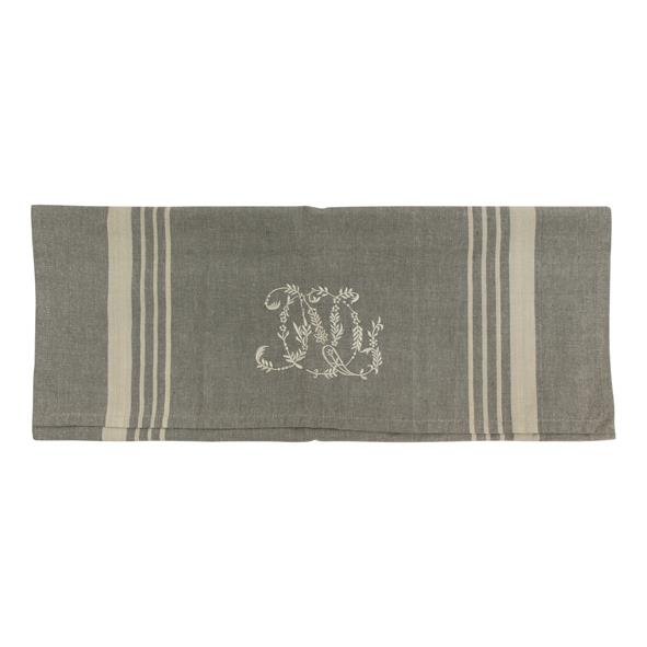 Pale Grey Natural Linen Stripe Monogram Teatowel