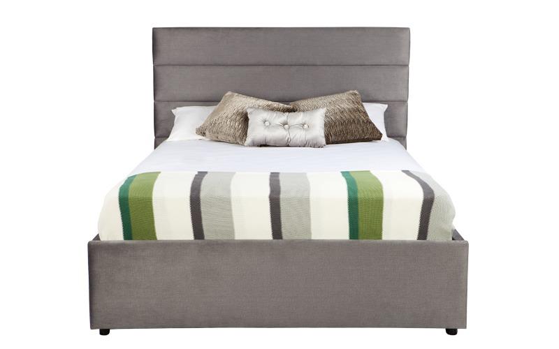 Panelled horizontal custom upholstered bed with choice of standard base