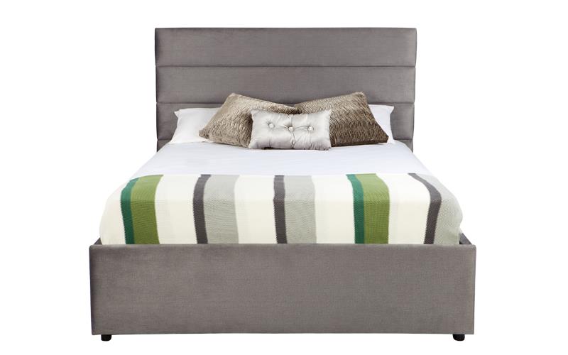 Panelled horizontal custom upholstered bed with choice of storage base