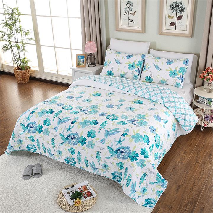 Paradise Blue 100% Cotton Coverlet King 245cm x 265cm