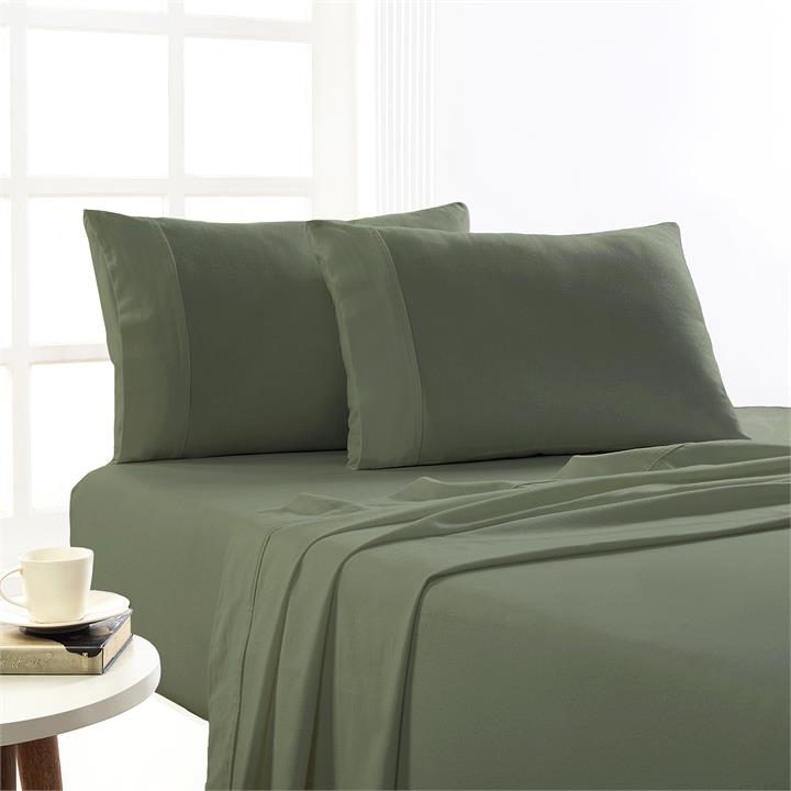 Park Avenue 175 GSM Egyptian Cotton Flannelette  Plain dyed Sheet Sets Mega queen Fern