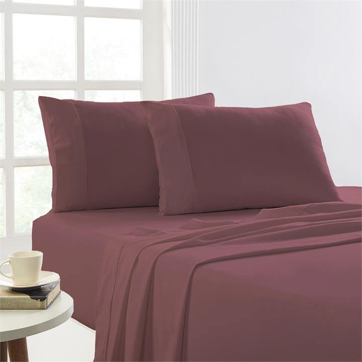 Park Avenue 175 GSM Egyptian Cotton Flannelette  Plain dyed Sheet Sets Mega queen Mahogany