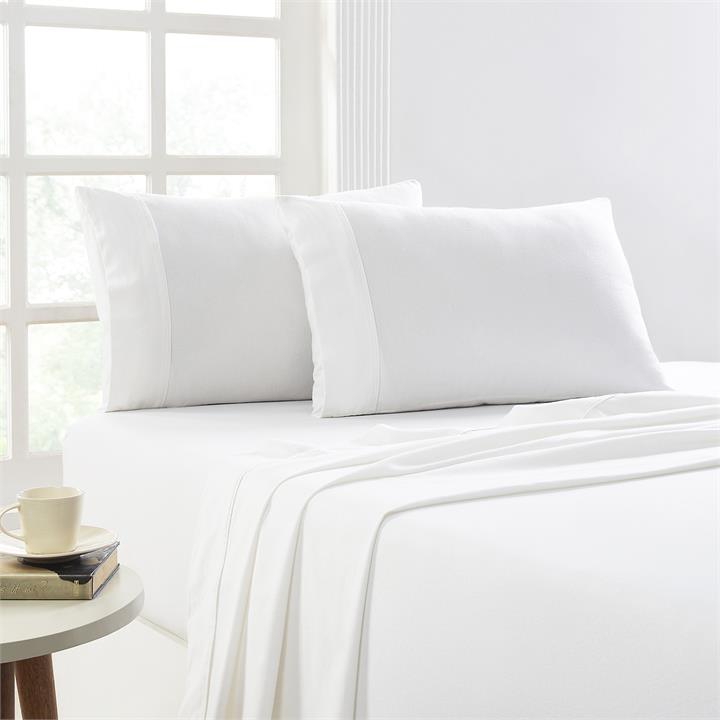 Park Avenue 175 GSM Egyptian Cotton Flannelette  Plain dyed Sheet Sets  Queen Snow
