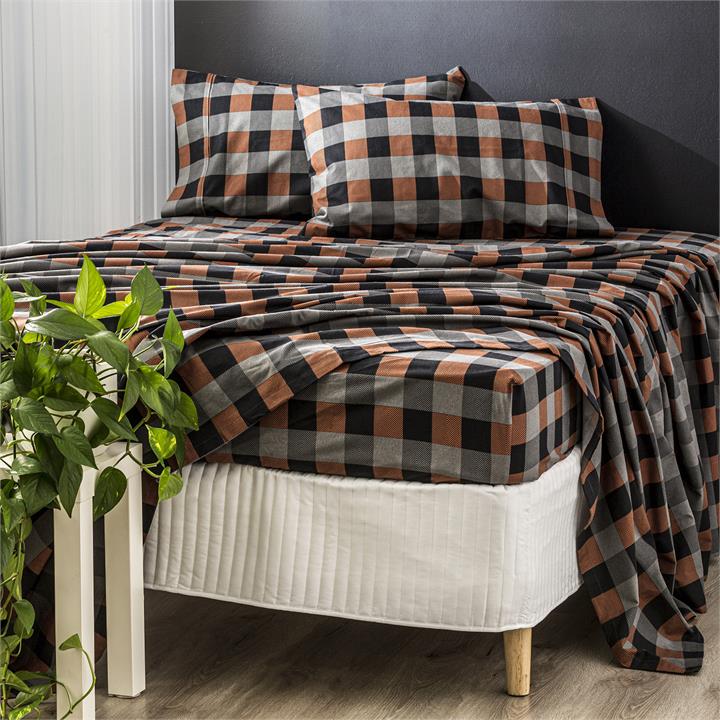 Park Avenue 175 GSM Egyptian Cotton Flannelette printed Sheet Sets Mega queen Plaid
