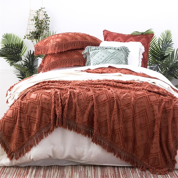 Park Avenue Medallion  cotton Vintage washed Tuffted Bed Cover set Queen to King Auburn
