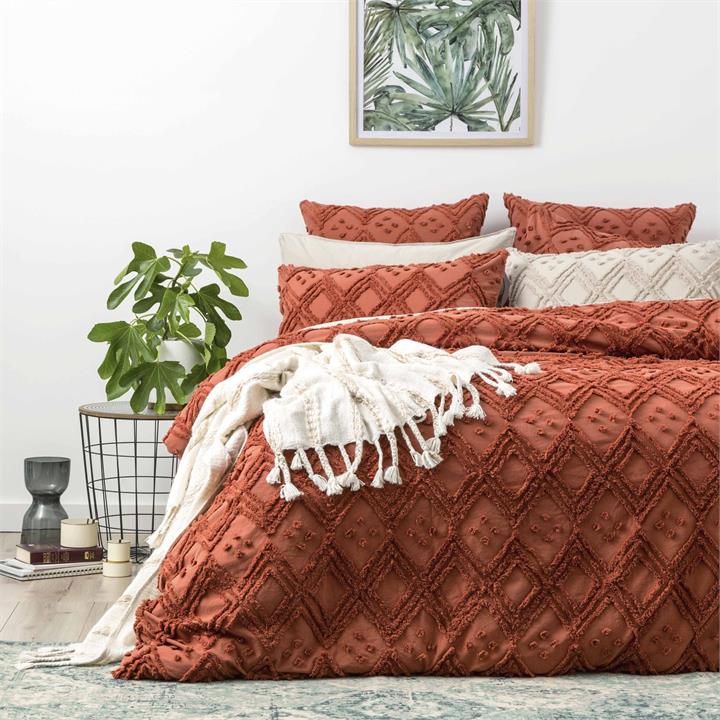Park Avenue Medallion cotton Vintage washed Tufted Quilt Cover set Queen  Auburn