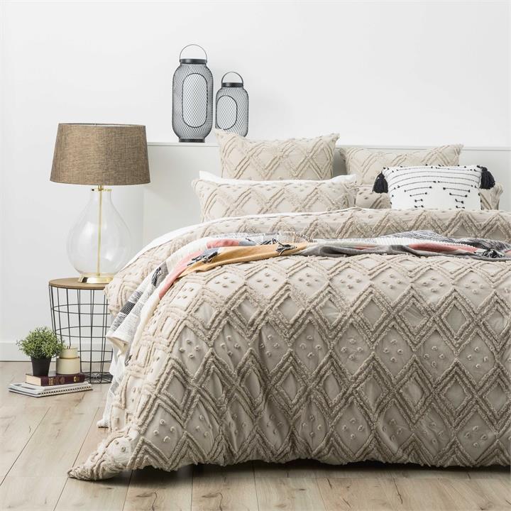 Park Avenue Medallion cotton Vintage washed Tufted Quilt Cover set Queen  Stone