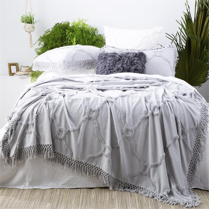 Park avenue Moroccan  Cotton Chenille Vintage washed Tufted Bed Cover set Queen to King Dove