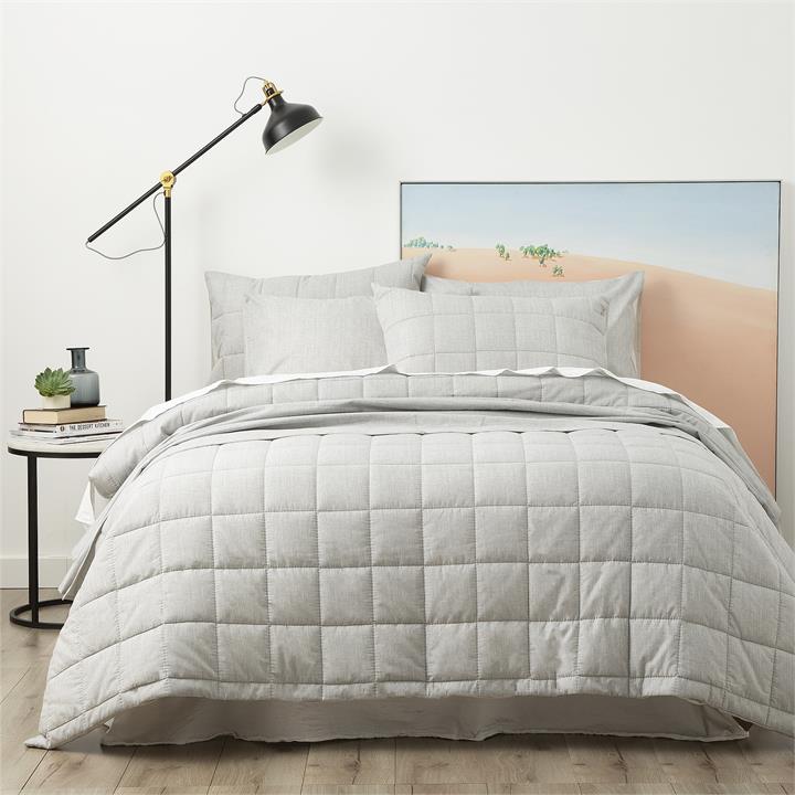 Park Avenue Paradis washed Chambray Quilted Quilt Cover set Queen Charcoal