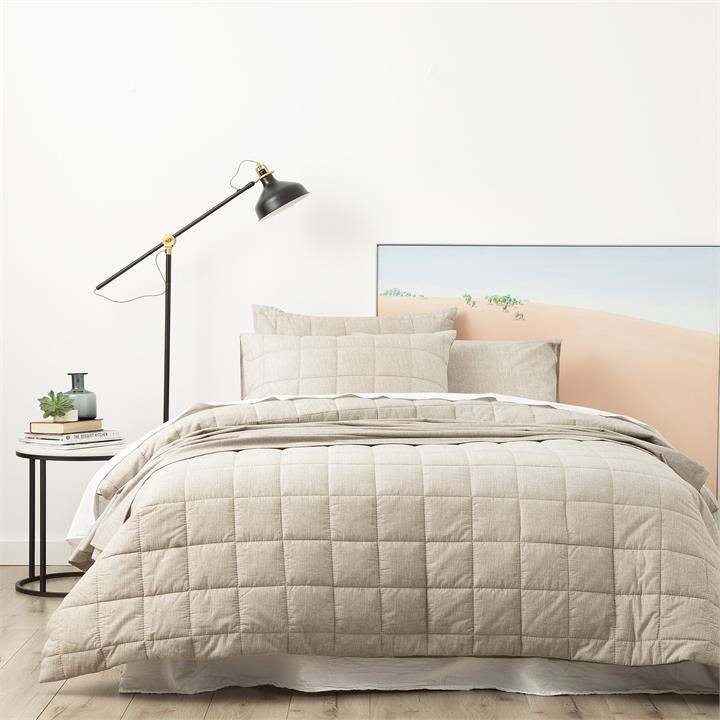 Park Avenue Paradis washed Chambray Quilted Quilt Cover set Queen Muddy Taupe