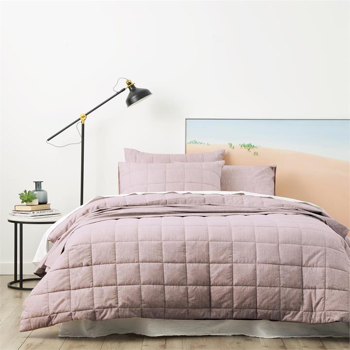 Park Avenue Paradis washed Chambray Quilted Quilt Cover set Queen Plum