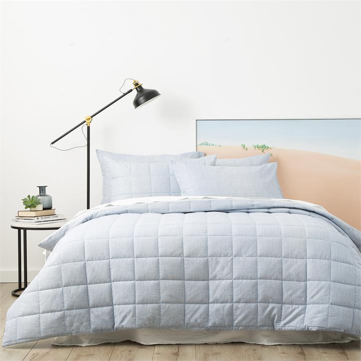 Park Avenue Paradis washed Chambray Quilted Quilt Cover set Queen Sky