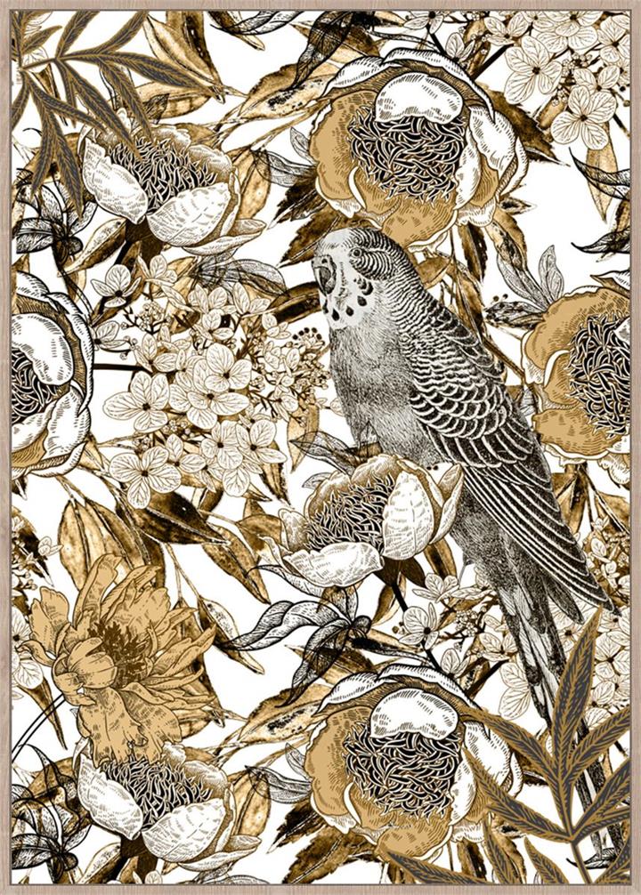 Parrot Gold Floral Wall Art - 100x140cm