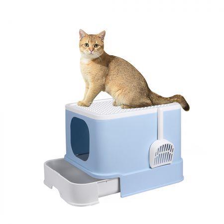PaWz Cat Litter Box Fully Enclosed Kitty Toilet Trapping Odor Control Basin Blue