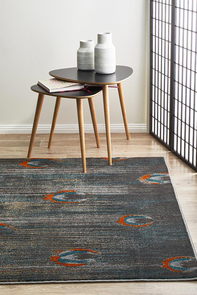 Peacock Feather Austin Rug Grey Blue Rust 290x200cm