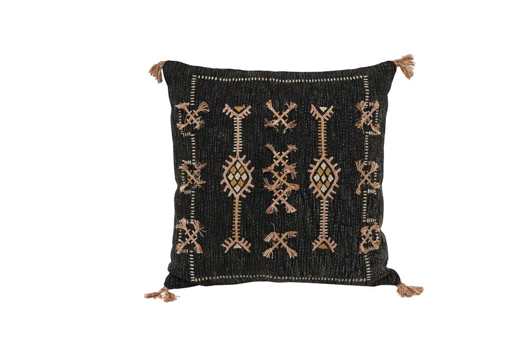 Pedro Embroidered Cushion - Black & Natural