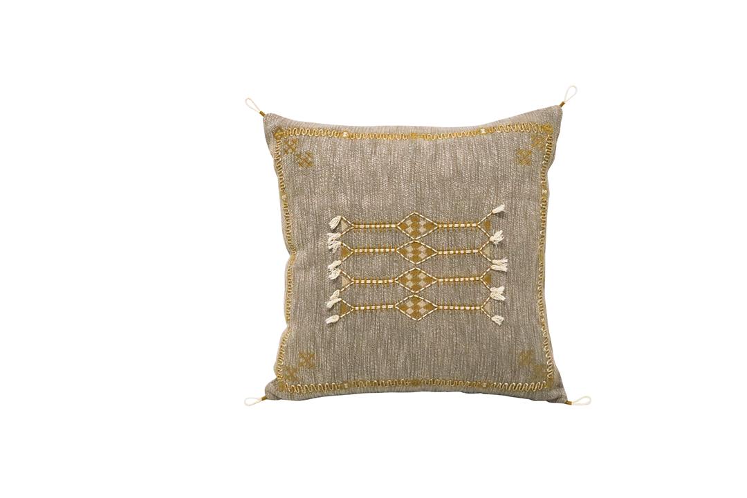 Pedro Embroidered Cushion - Grey & Natural