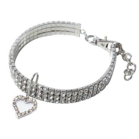 Pet Pearl Necklace with Love Heart Pendant Small Dog Cat Blingbling Jewelry Rhinestones Collar 25CM CRYSTAL