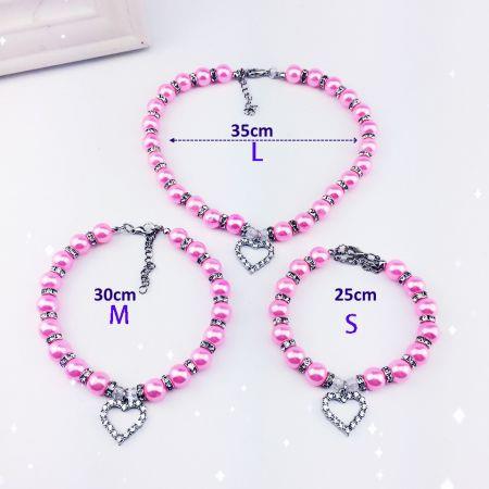 Pet Pearl Necklace with Love Heart Pendant Small Dog Cat Blingbling Jewelry Rhinestones Collar 35CM