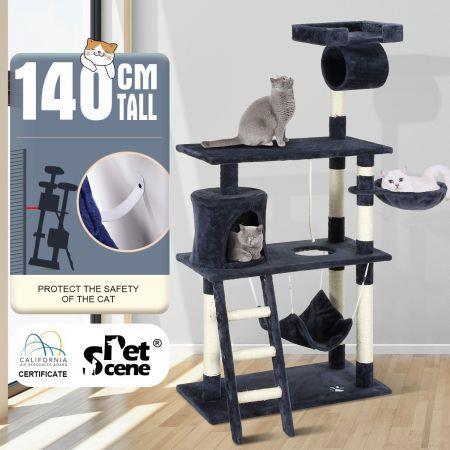 Petscene 140cm Cat Gym Climbing Tree w/ Cat Tunnel Condo Basket Hammock Scratching Posts