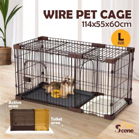 Petscene L Size Foldable Cat Dog Pet Cage Wired Crate House Enclosure w/ Toilet Tray