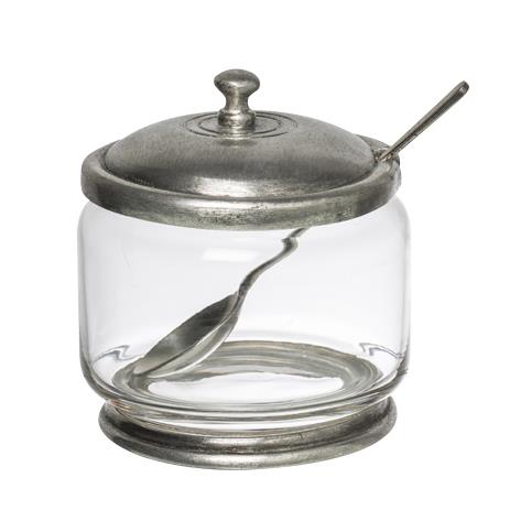 Pewter & Glass Sugar Bowl With Spoon