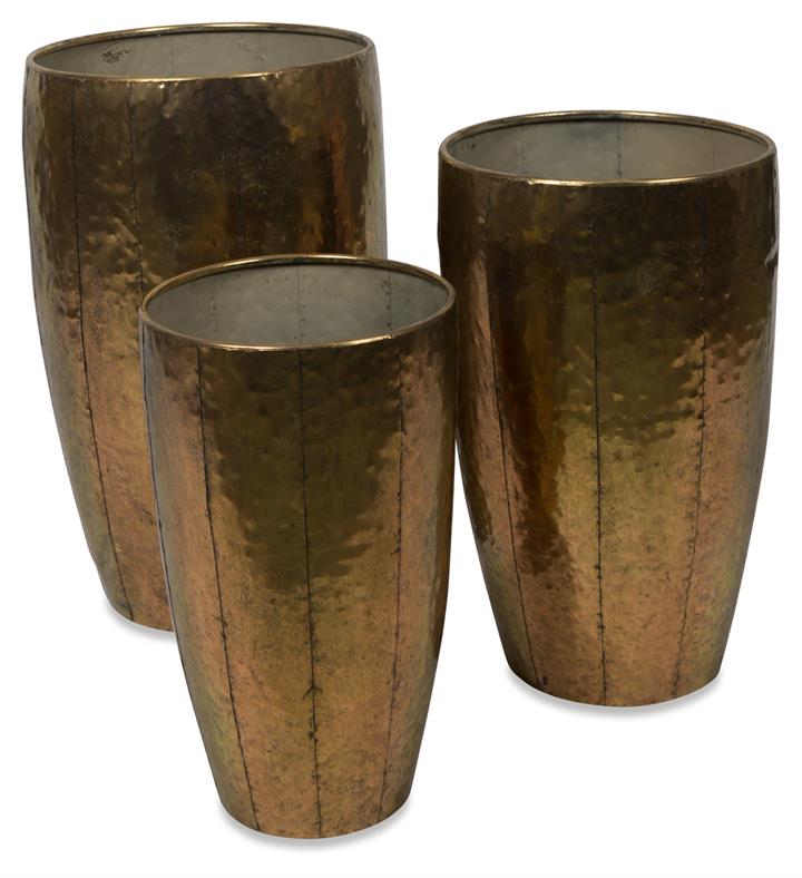 Planter Pots Set of Three, Gold Aluminium