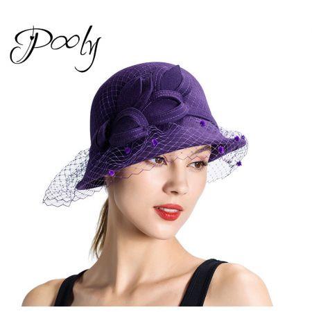 Poly   Beret French Hat  Wool Beret with Veil for Wedding Party Tweed Cap Fascinator SlatePurple