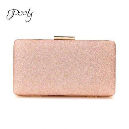 Poly Champagne Glitter Textured Party Clutch Bag