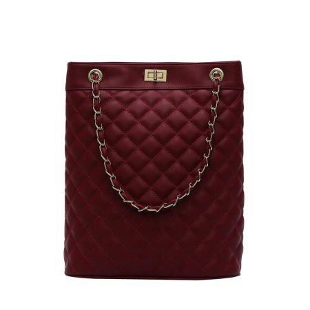 Poly Diamond Pattern Chain leather bucket Crossbody  Women bag Col.Burgundy Red