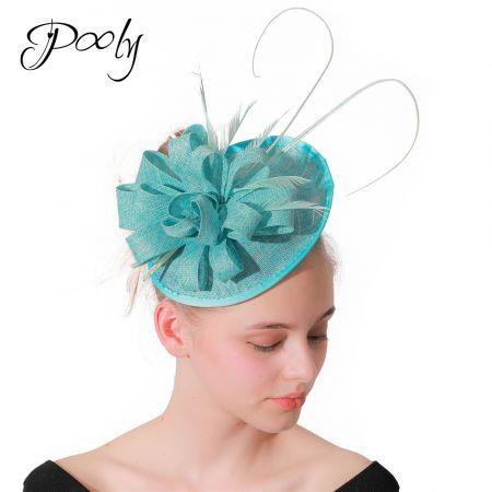 Poly Fascinator  Floral Feather Occasion Hat Cocktail Tea Party Headwear  Cadet Blue
