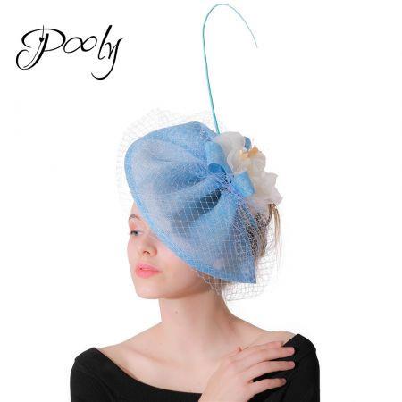Poly Fascinator  Floral with Veil Occasion Hat Cocktail Tea Party Headwear  Sky Blue