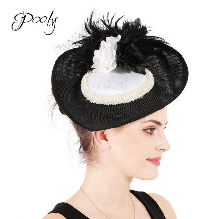 Poly   Fascinators Hats  Feather Flower   Pillbox Hat Cocktail Tea Party Headwear Black White