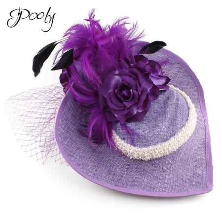 Poly   Fascinators Hats  Feather Flower   Pillbox Hat Cocktail Tea Party Headwear Purple