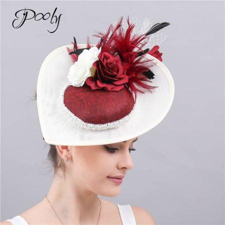 Poly   Fascinators Hats  Feather Flower   Pillbox Hat Cocktail Tea Party Headwear White Red