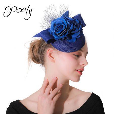 Poly   Side Disc Fascinators Hats  Feather Flower   Pillbox Hat Cocktail Tea Party Headwear Midnight Blue