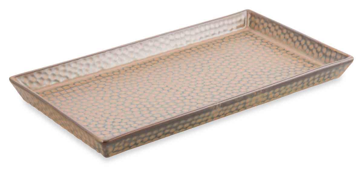 Porcelain Dimple Large Rectangular Plate  - Reactive Brown