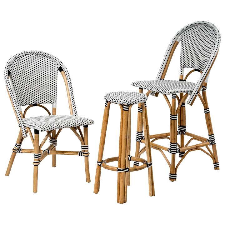 Positano Vintage Rattan Vintage Bistro Chair - Black/White