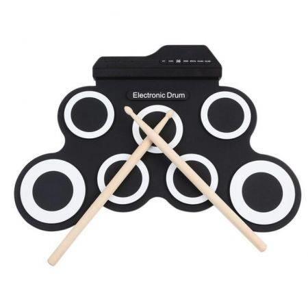 Professional 7 Pad Digital Portable Collapsible Silicone Musical Roll-up Electronic Drum Pad K Set with Stick